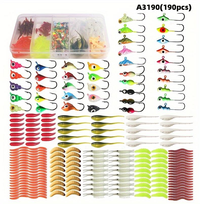 160/180/190pcs Fishing Lure Set, Ice Fishing Hook, Lead Head Hook, Sinking Lure, Soft Bait, Bionic Earth Worm, Fishing Accessories wacky worm