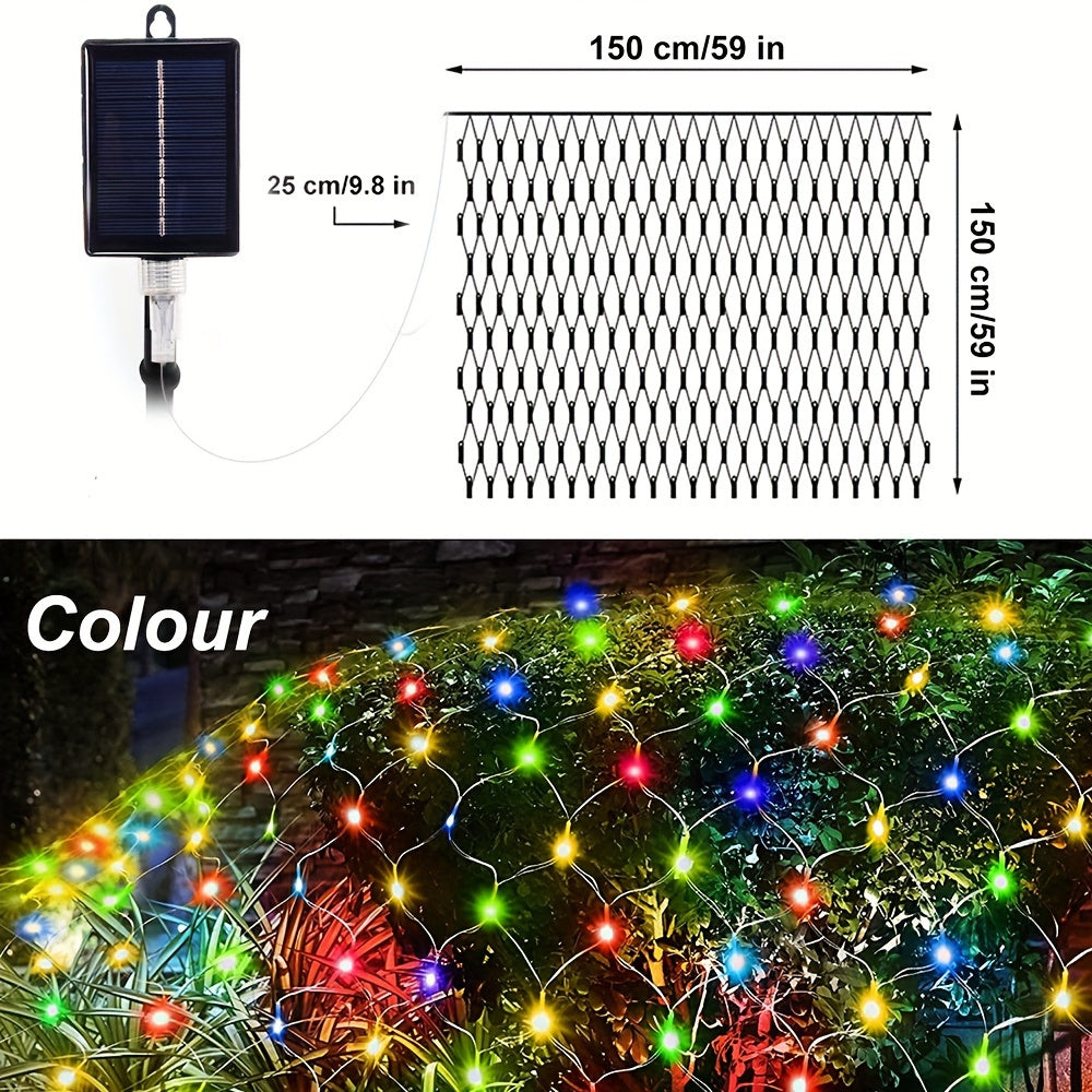 1 Pack Waterproof Solar Net Lights- 192 LED, 9.8ft X 6.6ft 8 Modes LED Flashing Mesh Lights For Outdoor/Indoor Use - Perfect For Tree, Landscape, Garden, Roof, Balcony, Wall Decor - Ideal For Weddings, Birthdays, Christmas, Halloween, Party