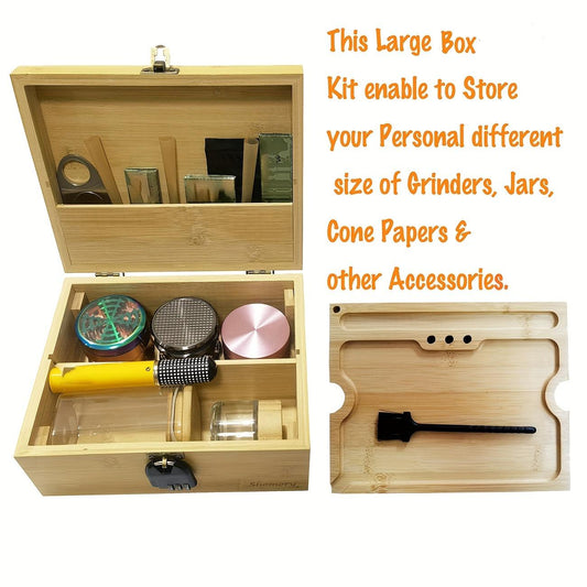 1 piece, large storage box, wooden storage box with tray, bamboo storage box with lock and accessories, private box with brush