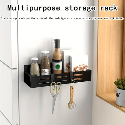 1/2pcs Magnetic Storage Organizer - Space-Saving Seasoning Rack with Hooks, Wall-Mounted Shelf, and Punching-Free Holder - Ideal for Kitchen Refrigerator, Microwave, and Countertop Organization