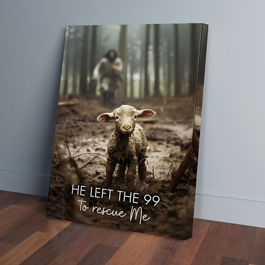 1pc Inspirational He Left The 99 Christian Canvas Art - Ready to Hang Sheep & Shepherd Wall Decor for Living Room & Bedroom - Unique Religious Gift