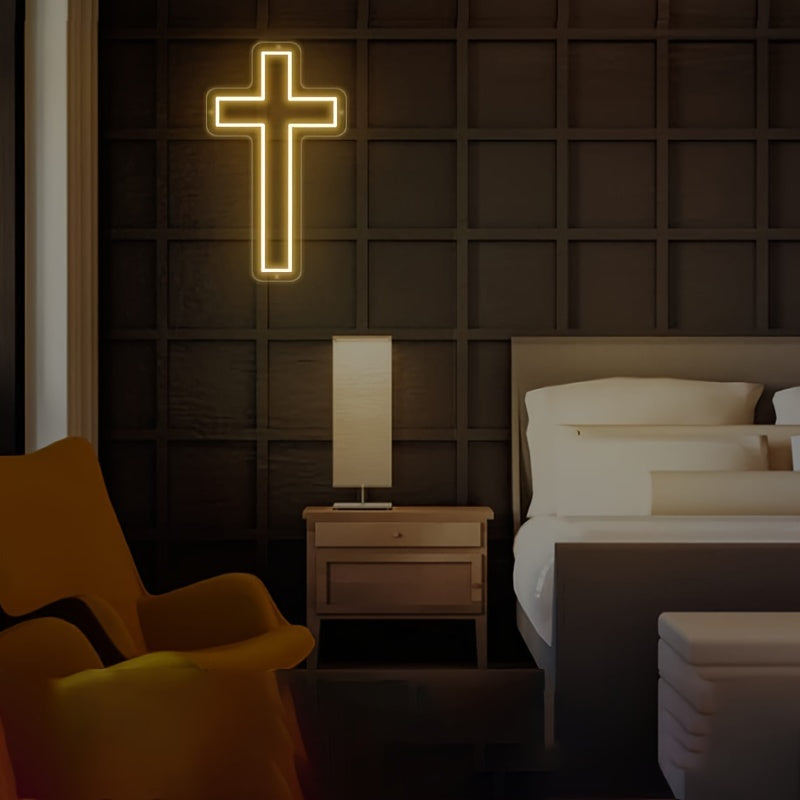 1pc Cross Shape USB Neon Lamp - Vibrant LED Decor for Holiday Parties, Bar Atmosphere & Bedroom - Energy-Efficient, Ambient Lighting, Durable & Stylish