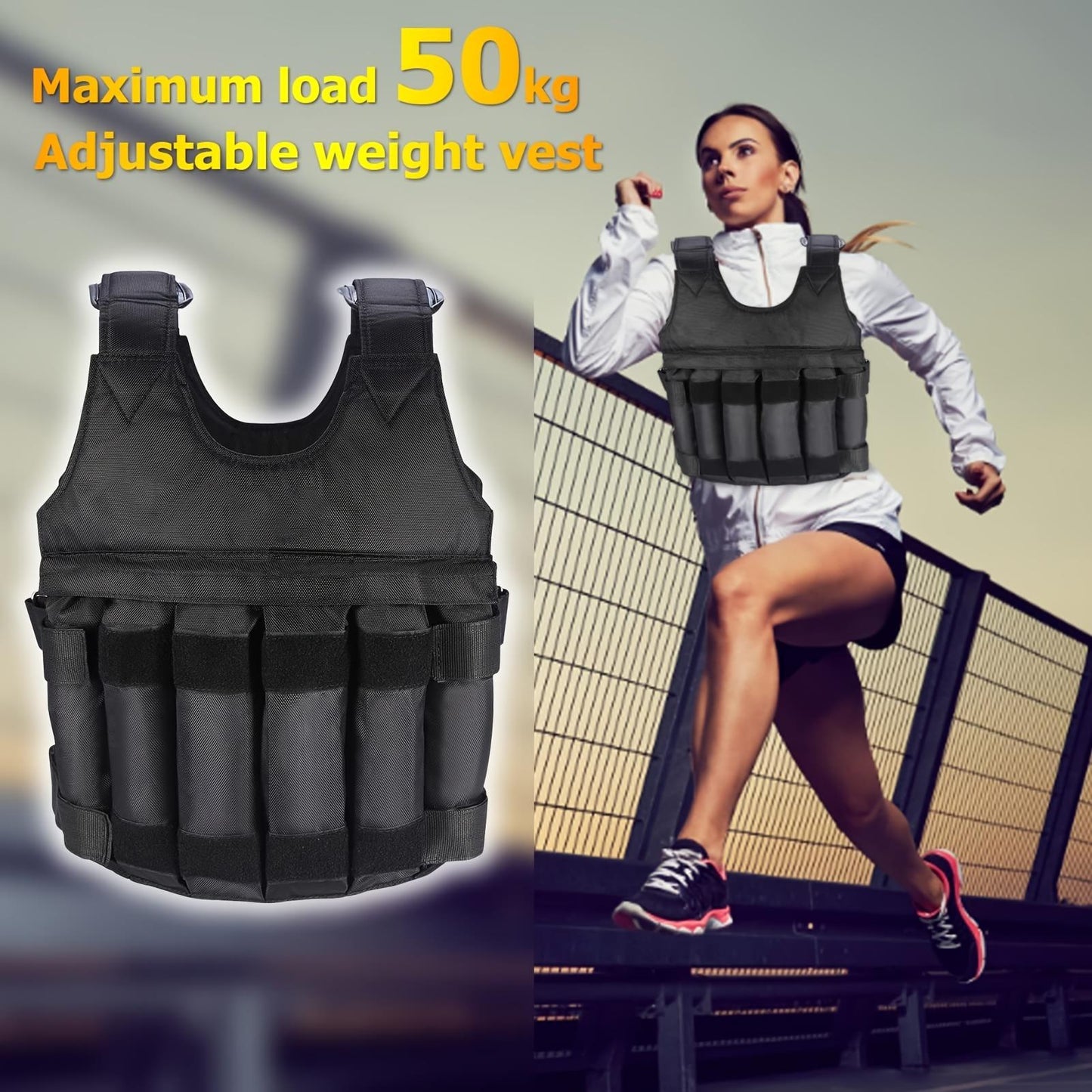 1pc Adjustable Weighted Vest for Men and Women - 50kg/110lbs Capacity, Fabric Material, Uncharged, No Battery Required - Ideal for Workout, Strength Training, and Weight Loss