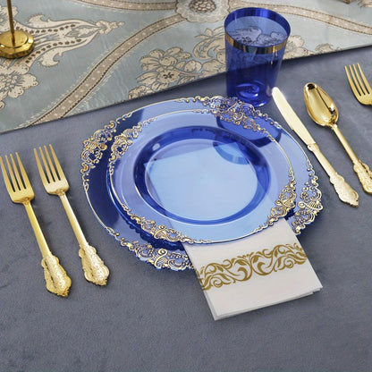 175PCS Purple/Blue/Clear Golden Plastic Plates For 25 Guests Include 25Dinner & 25Dessert Plates, 25Cups, 25Forks, 25Knives, 25Spoons, 25Napkins For Wedding&Party glass rose bottle christmas 2024 ornament glass cleaner