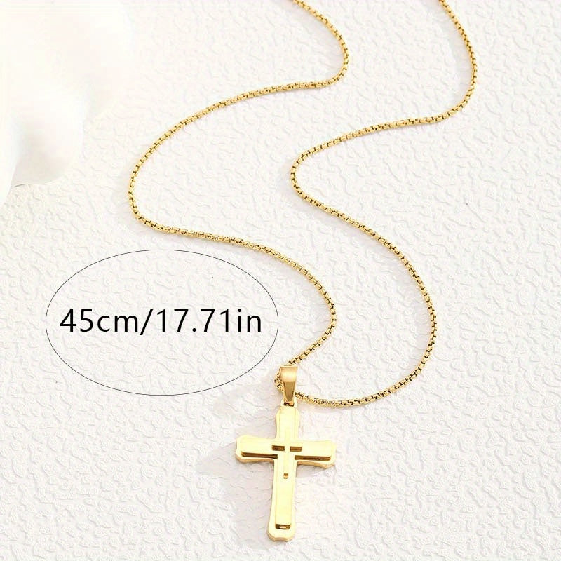 1 Pc-2 Pcs/set Classic Cross Necklace for Men Boy Silvery  Golden Stainless Steel Christ Pendant Necklace  Jewelry gift