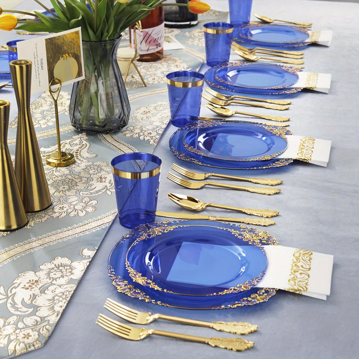 175PCS Purple/Blue/Clear Golden Plastic Plates For 25 Guests Include 25Dinner & 25Dessert Plates, 25Cups, 25Forks, 25Knives, 25Spoons, 25Napkins For Wedding&Party glass rose bottle christmas 2024 ornament glass cleaner