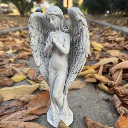 1pc Exquisite Resin Praying Angel Sculpture - Beautiful Yard and Garden Decoration, Indoor Home Decor, Artistic Craft, Religious Symbol, Antique Stone Finish, Perfect Souvenir and Party Accessory