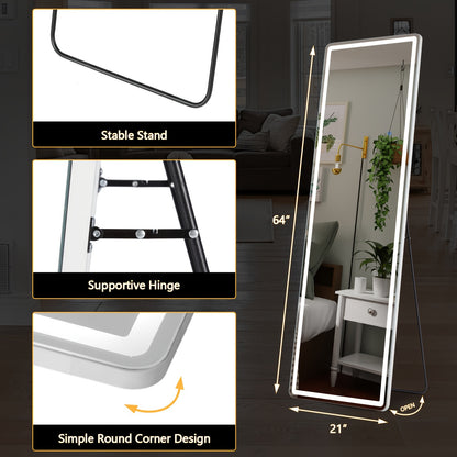 1pc Full Length Mirror With Lights, LED Full Body Mirror, Free Standing Light Mirror, Wall Mounted Hanging Mirror For Bedroom, Living Room, Home Decor