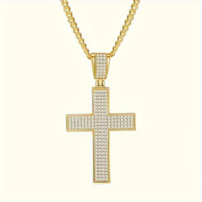 1pc Elegant 925 Sterling Silvery Cross Pendant with 2-Carat Moissanite, Unisex Fashion Jewelry for Engagement, Wedding Anniversary, Gift for Lovers, Friends, Family