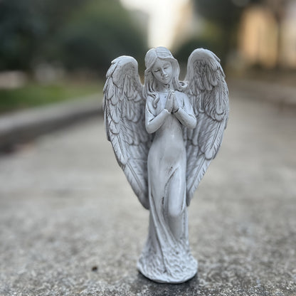 1pc Exquisite Resin Praying Angel Sculpture - Beautiful Yard and Garden Decoration, Indoor Home Decor, Artistic Craft, Religious Symbol, Antique Stone Finish, Perfect Souvenir and Party Accessory