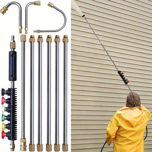 10pcs/set High Pressure Washer Extension Wand, 1/4" Quick Connect Power Washer Lance With 6 Nozzle Tips, 30°, 90°, 120° Gutter Cleaning Curved Rod, 4000 PSI, Uesd For Roof Drainage Ditch, Exterior Walls