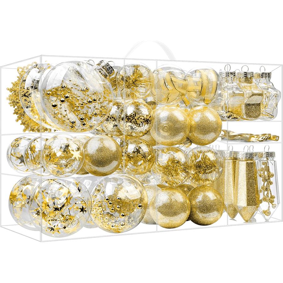 1pc 86pcs Christmas Balls Ornaments Set, Shatterproof Plastic Clear Decorative Baubles for Xmas Tree Decor Holiday Wedding Party Decoration, Glod happy birthday