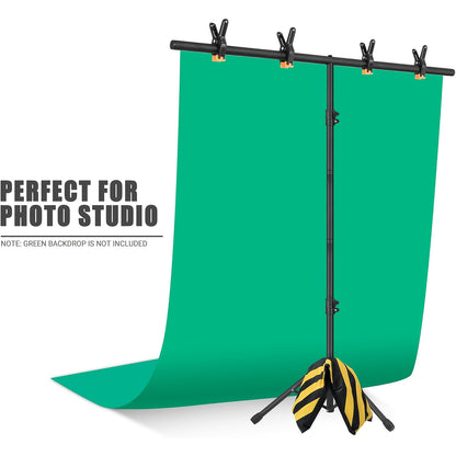 1pc - Green Screen Background Kit with Stand, 8x5.2ft Portable Green Screen Background Stand, T-Shape Background Stand Kit, for Streaming Video and Photography, Comes with 6 Spring Clips, Sandbags, Party, Photography and Video Studio Handbag