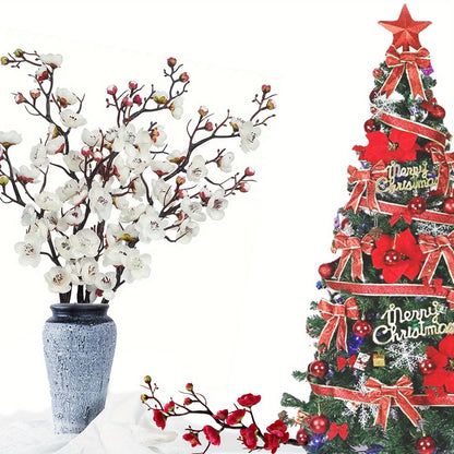 12pcs Tall Artificial Plum Blossom Flowers Branches - Realistic DIY Decor for Christmas, New Year, Spring, and Winter - Perfect for Vase Arrangements, Centerpieces, and Aesthetic Room Decorations