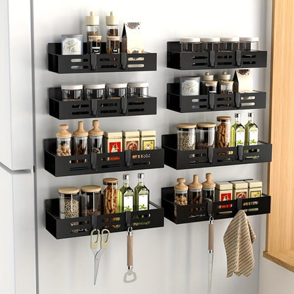 1/2pcs Magnetic Storage Organizer - Space-Saving Seasoning Rack with Hooks, Wall-Mounted Shelf, and Punching-Free Holder - Ideal for Kitchen Refrigerator, Microwave, and Countertop Organization