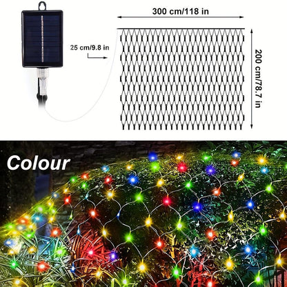 1 Pack Waterproof Solar Net Lights- 192 LED, 9.8ft X 6.6ft 8 Modes LED Flashing Mesh Lights For Outdoor/Indoor Use - Perfect For Tree, Landscape, Garden, Roof, Balcony, Wall Decor - Ideal For Weddings, Birthdays, Christmas, Halloween, Party