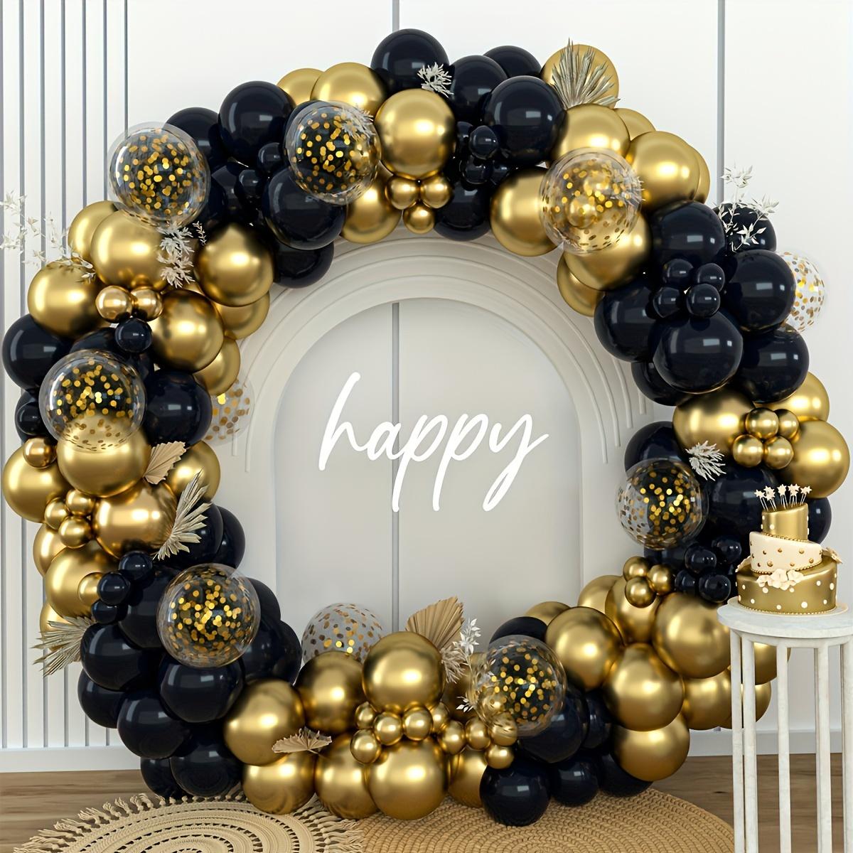 140pcs Vibrant Black and Golden Confetti Latex Balloons - Balloons for Party Decorations - Bachelor Party, Father's Day, New Year's, 30th, 40th, 50th Birthday Celebrations, Flower Arch Kit, and Decorative Accessories