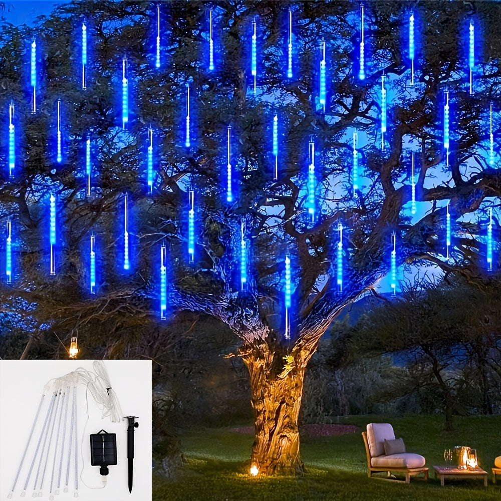 192LED/288LED Solar String Lights, 8 Tubes 1pc Waterproof Solar Meteor Rain Lights, For Tree, Wedding, Christmas, Holiday Party, Patio