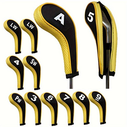 12pcs/set Stylish Numbered Golf Iron Club Head Covers with Zipper - Premium Golf Accessories for Club Protection - Durable, Water-Resistant, and Easy to Use