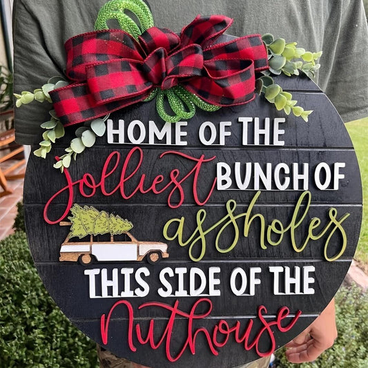 1pc Funny Christmas By Sign - Outdoor Holiday Decorations - 3D Wooden Welcome Sign with Bow, Warm Home Hanging Decoration, Gift, Wall Decor with Rope Print