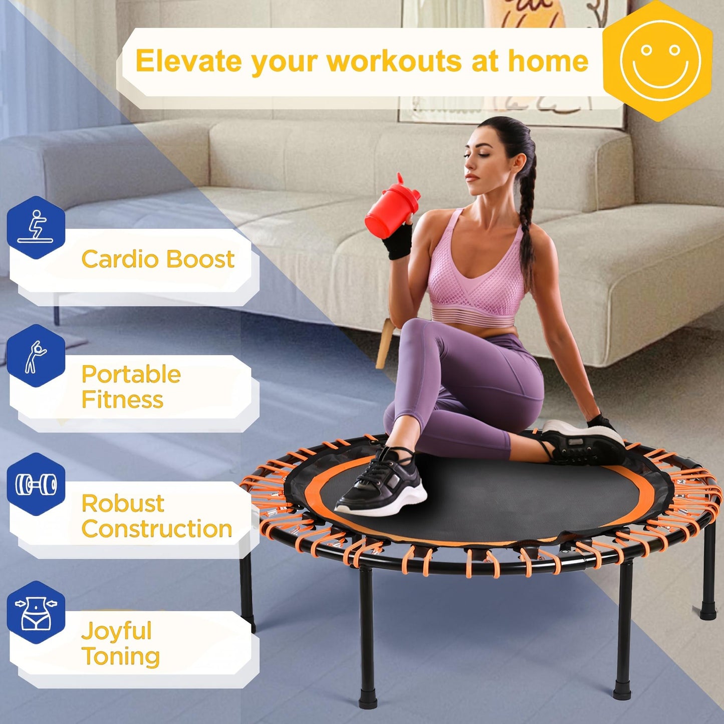 1pc Foldable Mini Fitness Trampoline - Compact Design for Easy Storage, Ideal for Low-Impact Jumping Training, Indoor Cardio Exercise, and Workout for Adults, 38"/40"/48" Diameter Options