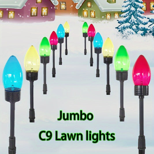 12pcs/set Solar-Powered Outdoor Lawn Lights, C9 LED Christmas Festive Ground Spike Lighting, Colorful Bulbs For Garden Decor And Holiday Illumination