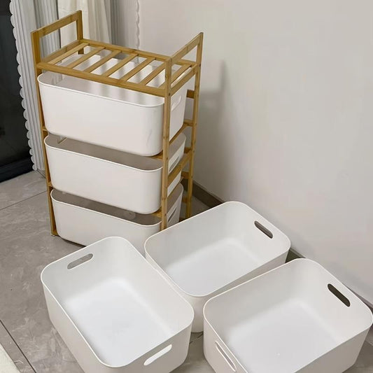 10pcs Stackable Storage Basket Set with Handles - Versatile White Organizer Bins for Kitchen, Bathroom & Bedroom - Classic Style Home Organization Accessories