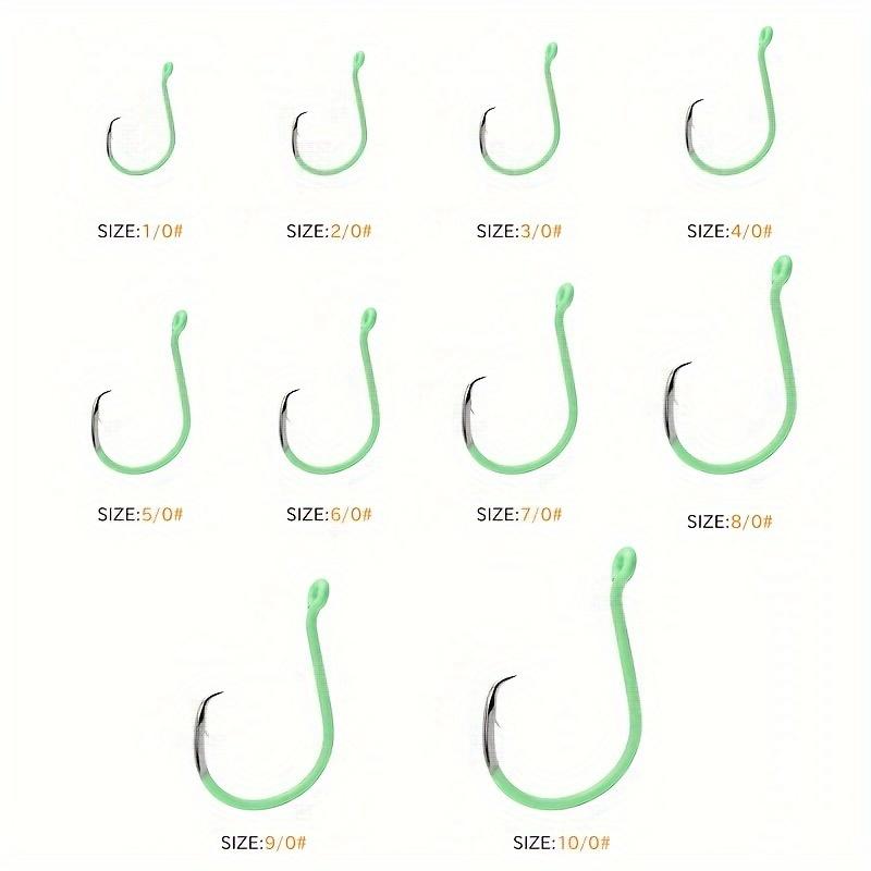 10pcs Green Luminous Circle Hook Eagle Mouth Hook - 10 Sizes High Carbon Steel - For Night Fishing Catfish & Other Fish - Suitable for Sea Fishing - Ideal Gift for Anglers