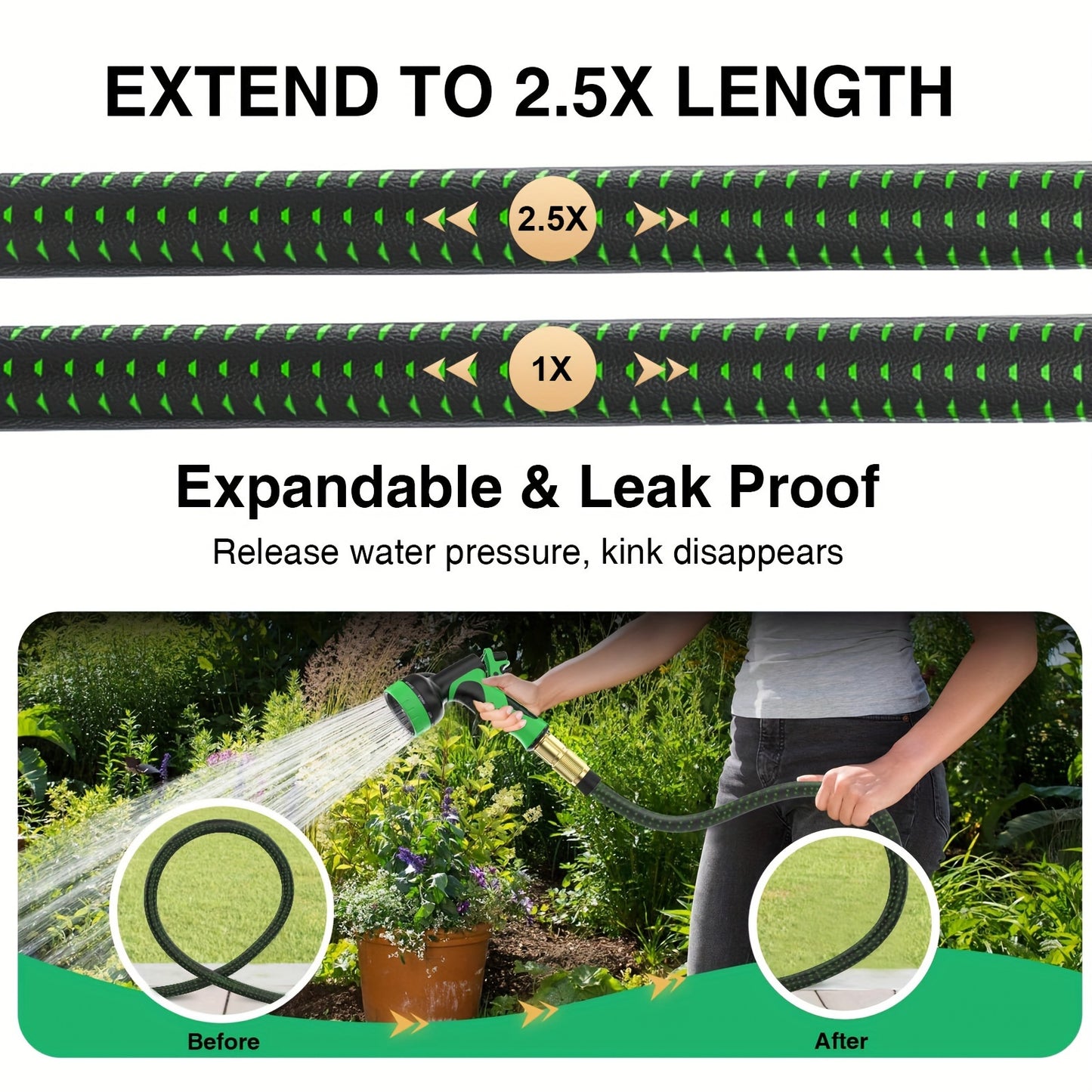 100 Feet Heavy-Duty Retractable Hose Used in Garden，Equipped 10 Functional High Pressure Nozzle，3/4 Solid Brass Joint，Leak-Proof Design，Durable Rubber Material，Perfect for Cleaning、Forestry and Gardening