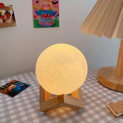 1pc Enchanting LED 3D Moon Lamp - Moon-Shaped Night Light with Stand, Decorative Ambient Table Light, Soft Warm Glow, Energy-Efficient, Perfect for Friends, Lovers, Birthday, Christmas Gifts, Home, Office, Bedroom Decor