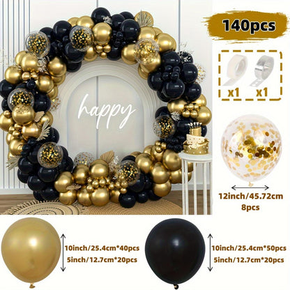 140pcs Vibrant Black and Golden Confetti Latex Balloons - Balloons for Party Decorations - Bachelor Party, Father's Day, New Year's, 30th, 40th, 50th Birthday Celebrations, Flower Arch Kit, and Decorative Accessories