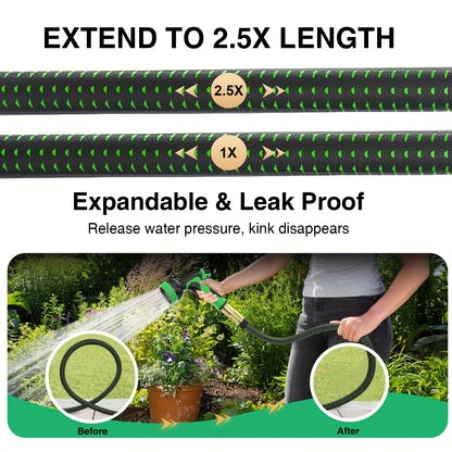 100 Feet Heavy-Duty Retractable Hose Used in Garden，Equipped 10 Functional High Pressure Nozzle，3/4 Solid Brass Joint，Leak-Proof Design，Durable Rubber Material，Perfect for Cleaning、Forestry and Gardening