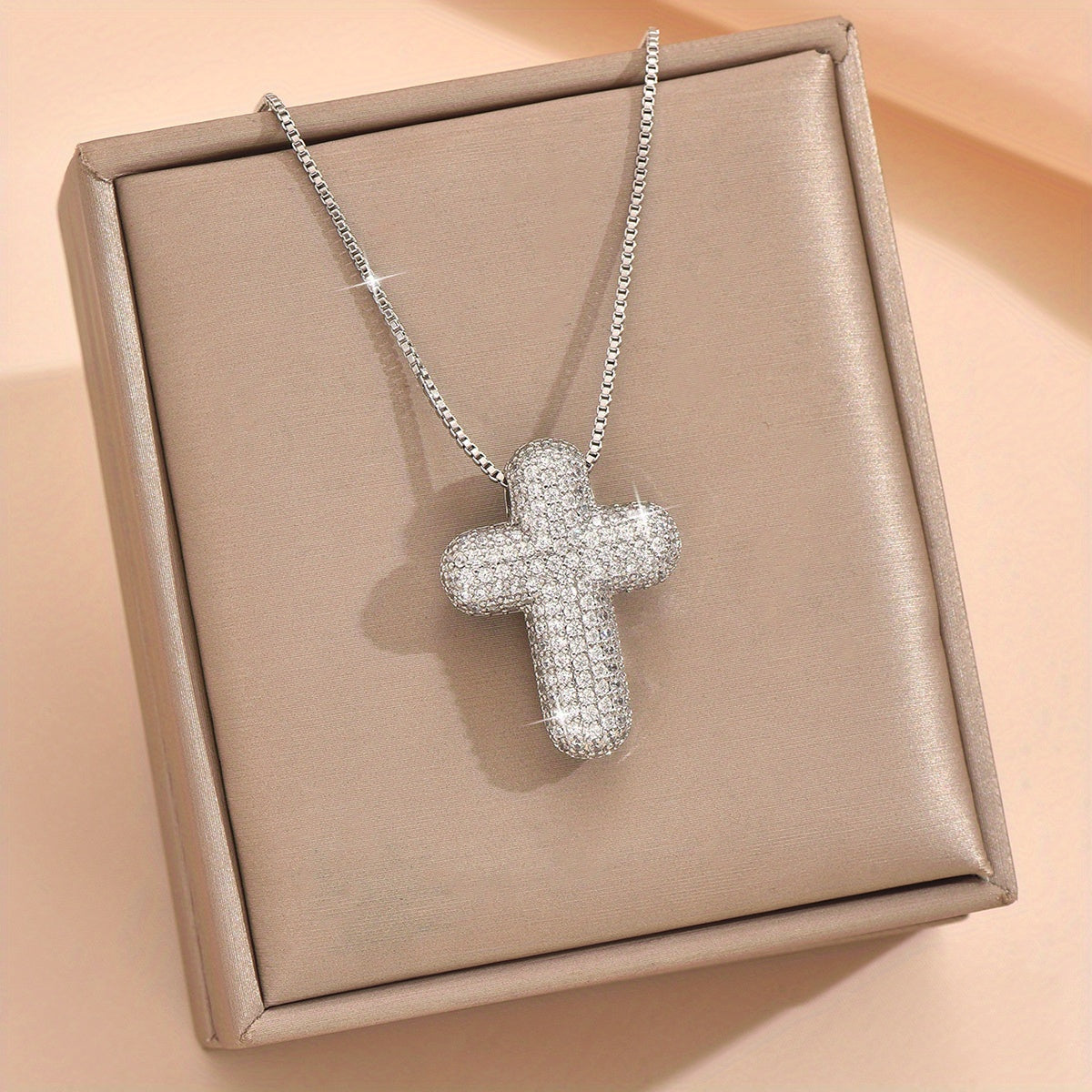 1pc Elegant Copper Cross Pendant Necklace with Inlaid Synthetic Zirconia, Fashion Jewelry Gift for Women