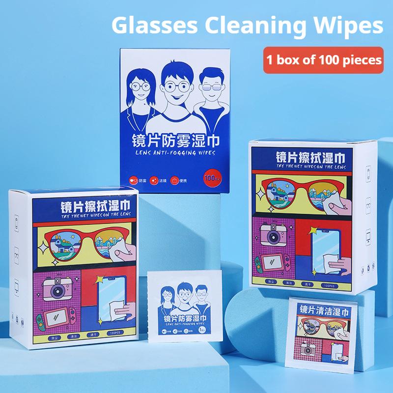 100 Pieces Glasses Wet Towel for Nursing Wipe Glasses Lens Anti-Fog Disposable Cleaning Glasses Cloth Wipe Lens