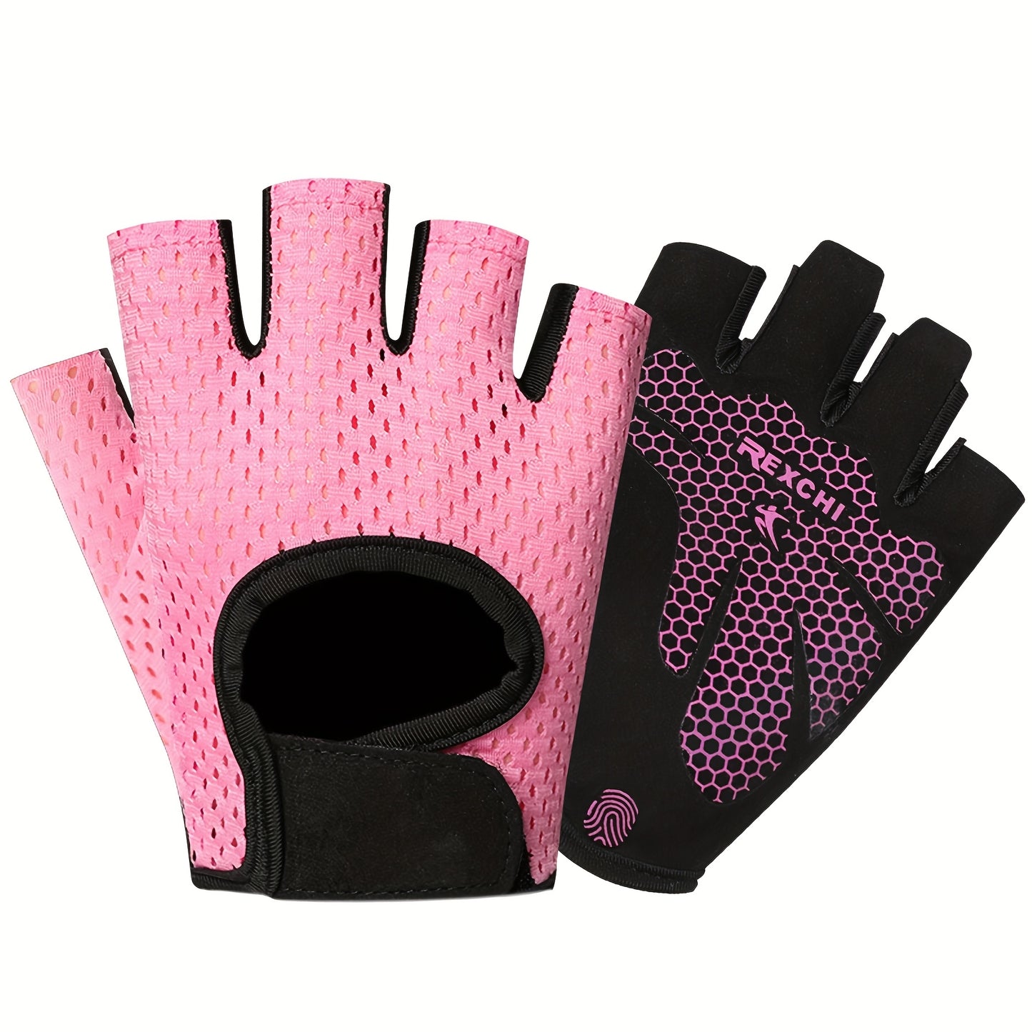 1 Pair Flongo Fitness Workout Gloves, Universal Fit, Breathable Polyester Woven Gym Gloves, Black/Pink, with Hook & Loop Closure, for Men and Women, Hand Wash