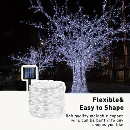 1 Pack Of 104ft (300LED) Solar Outdoor Lights, Outdoor Solar String Lights, Copper Wire 8 Pattern Solar Fairy Tale Lights Garden Yard Tree Christmas Party Wedding (Warm White ) NiMH Battery With Cable Management Reel IP65 Waterproof