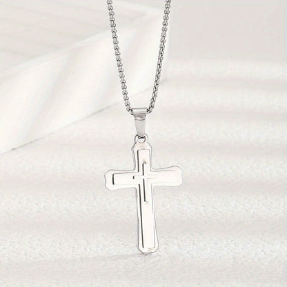 1 Pc-2 Pcs/set Classic Cross Necklace for Men Boy Silvery  Golden Stainless Steel Christ Pendant Necklace  Jewelry gift