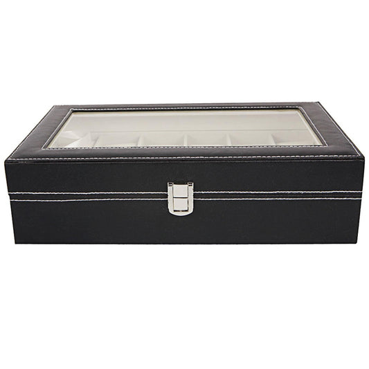 12 Compartments Top-level Opening Style Leather Watch Collection Box Black