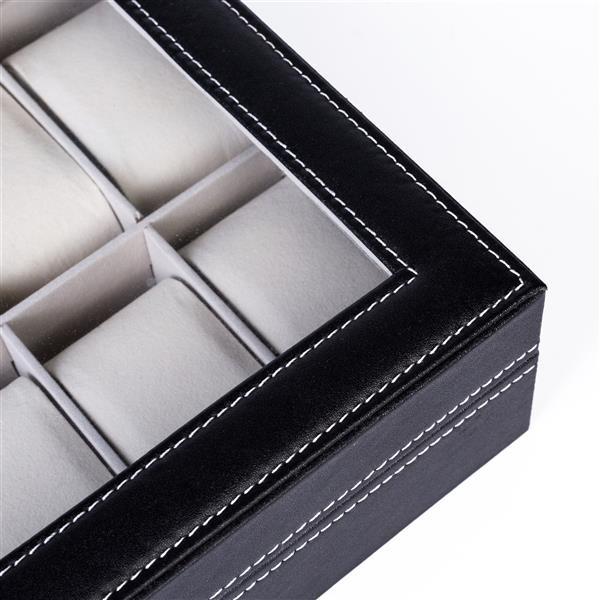 12 Compartments Top-level Opening Style Leather Watch Collection Box Black