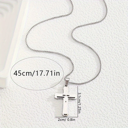 1 Pc-2 Pcs/set Classic Cross Necklace for Men Boy Silvery  Golden Stainless Steel Christ Pendant Necklace  Jewelry gift