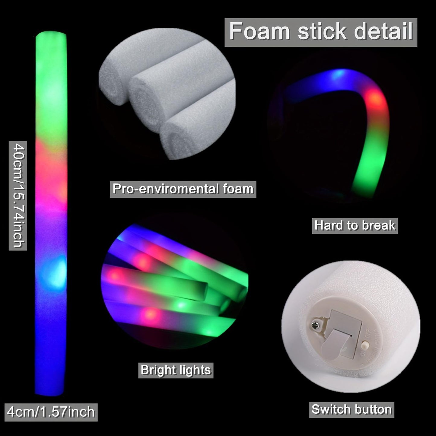 15pcs Foam Glow Sticks in Bulk, Light Up Party Supplies for Halloween, Weddings, Dances, Birthdays, Raves, Concerts (Kids and Adults) Easter Gift