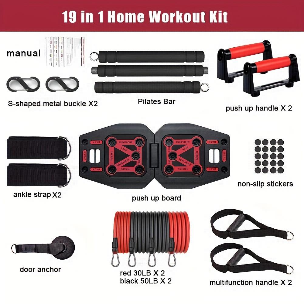 17 Fitness Accessories 9 In 1 Push Up Board Set - Portable Home Gym Exercise Equipment With Resistance Bands And Pilates Bar For Strength Training Abs Shoulders Back Butt