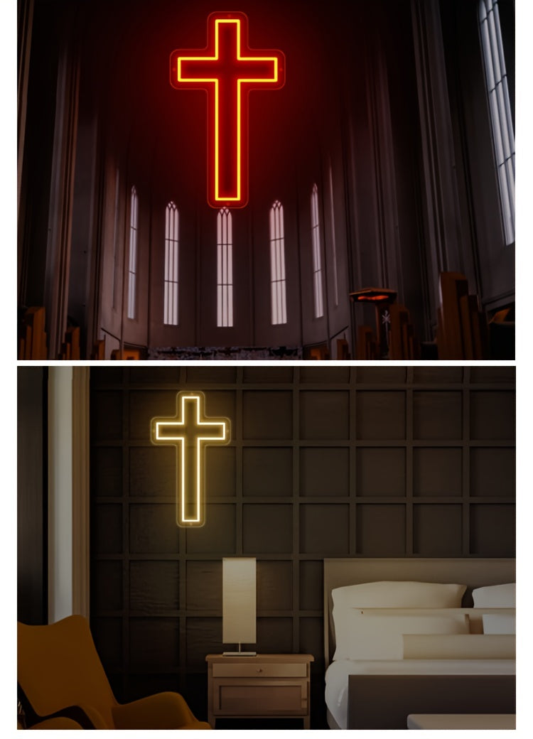 1pc Cross Shape USB Neon Lamp - Vibrant LED Decor for Holiday Parties, Bar Atmosphere & Bedroom - Energy-Efficient, Ambient Lighting, Durable & Stylish