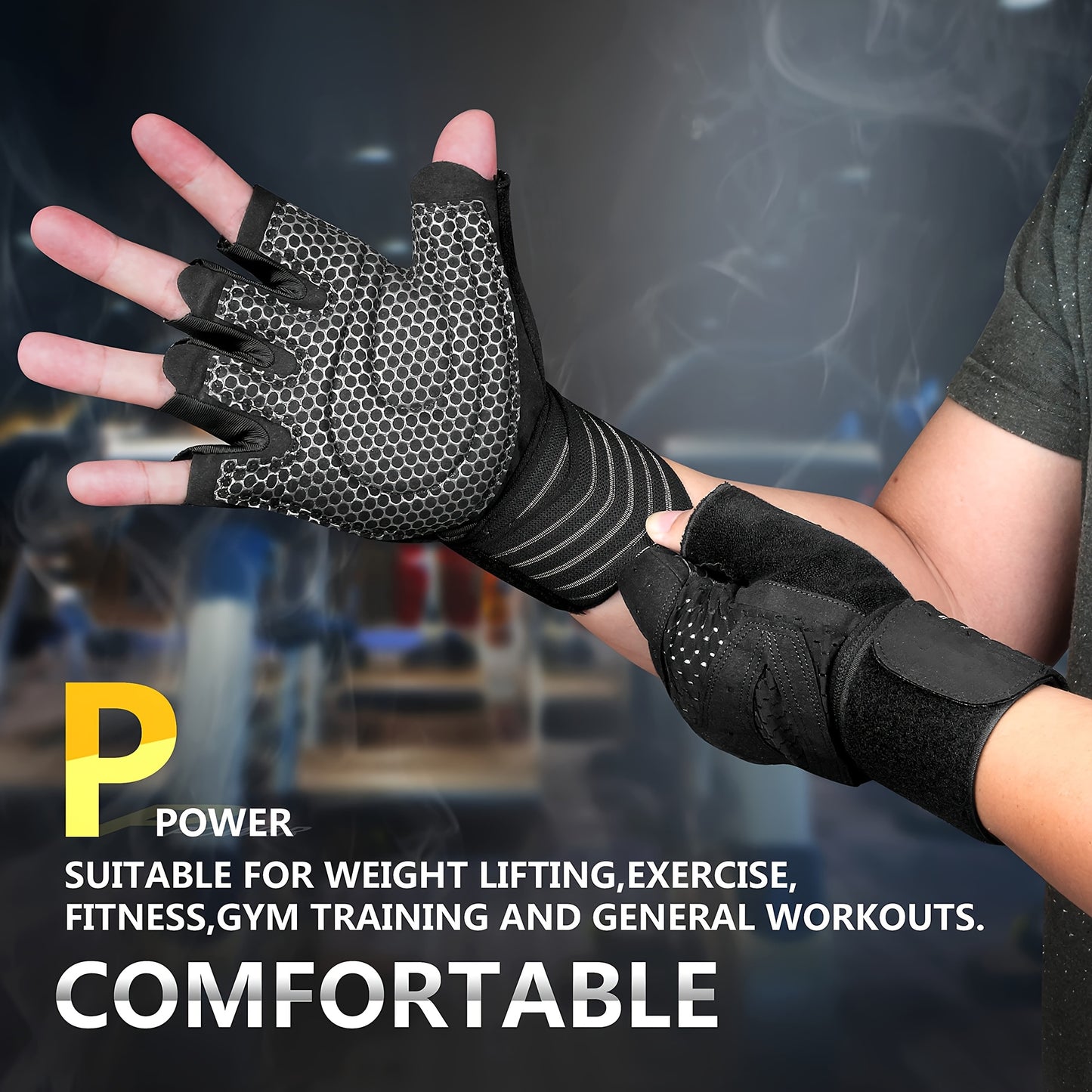 1 Pair ARITAUM Half Finger Sports Gloves, Super Fiber Skin Knit Fabric, Hook-and-Loop Closure, Hand Washable, for Men and Women Cycling, Fitness, Weightlifting - Black