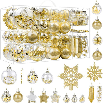 1pc 86pcs Christmas Balls Ornaments Set, Shatterproof Plastic Clear Decorative Baubles for Xmas Tree Decor Holiday Wedding Party Decoration, Glod happy birthday