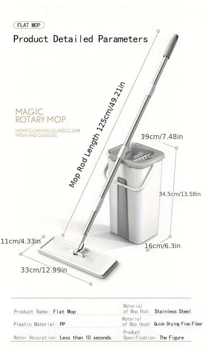 1 Set, Mop And Bucket With Wringer Set, Hands-Free Wash Flat Floor Mop And Bucket, With 1/3 Replaceable Microfiber Pads, Wet And Dry Use, Dust Removal Mop, For Hardwood, Laminate, Tile, Wooden Floor Cleaning, Cleaning Tool, Back To School Supplies