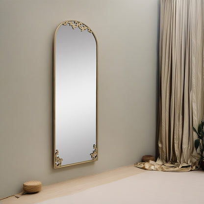 1pc Elegant Full-Length Floor Mirror with Glass and Golden Metal Frame, Arched Design, No Power Needed, for Bedroom, Living Room, Office Decor