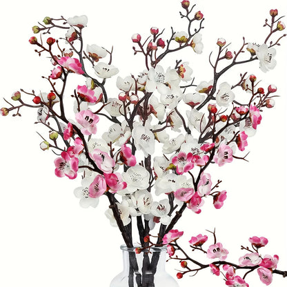 12pcs Tall Artificial Plum Blossom Flowers Branches - Realistic DIY Decor for Christmas, New Year, Spring, and Winter - Perfect for Vase Arrangements, Centerpieces, and Aesthetic Room Decorations