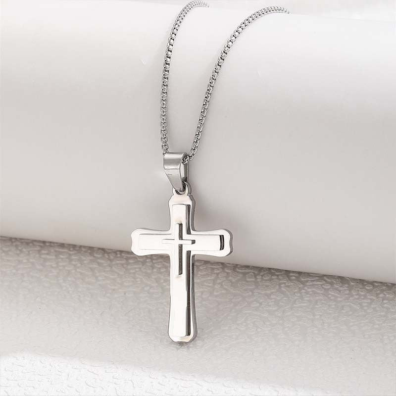 1 Pc-2 Pcs/set Classic Cross Necklace for Men Boy Silvery  Golden Stainless Steel Christ Pendant Necklace  Jewelry gift