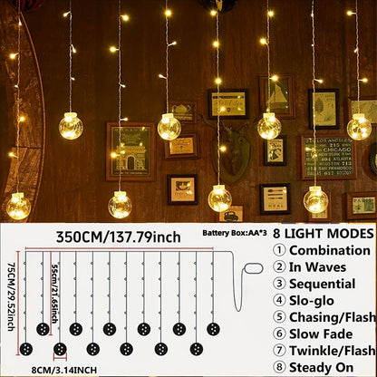 118.11" Wishing Ball String Lights, 2024 New Model, 8 Lighting Modes, 108 LEDs, 12 Wishing Balls, Battery Operated (No Plug), Wall-Mounted, Plastic, for Christmas, Valentine's, Home Gatherings, Bedroom, Party, Indoor Holiday Decorations happy birthday